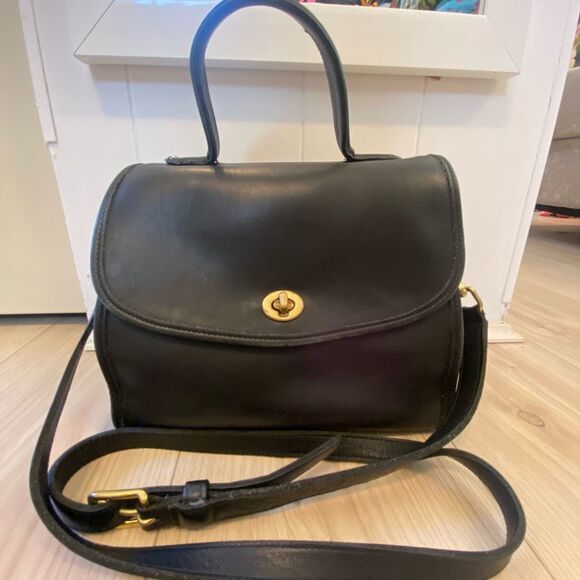Vintage Coach 9977 Black Manor Bag Top handle crossbody Black Flap USA with copp - Picture 1 of 16